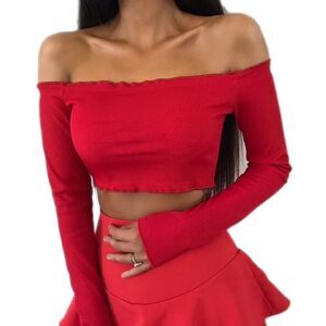 Red Off-Shoulder Crop Top